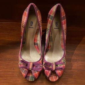 Bakers - plaid peep toe pump with bow detail